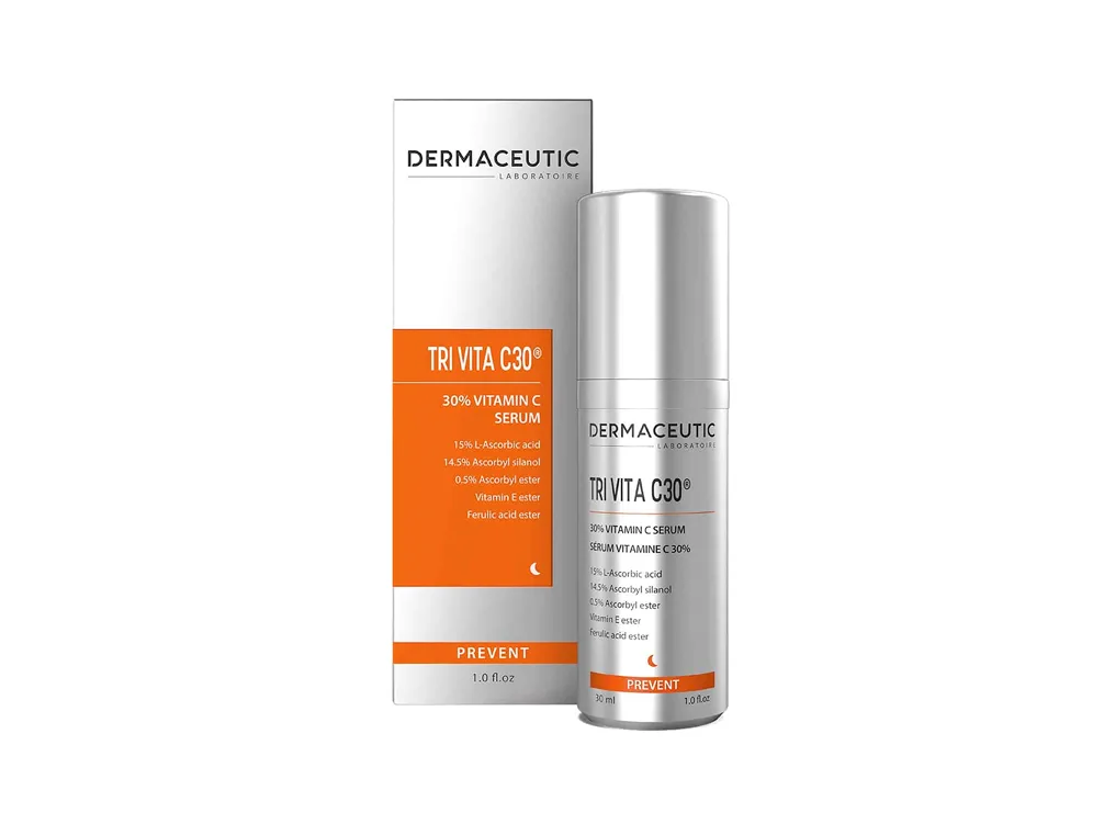 Dermaceutic Tri Vita C30 serums ar 30% C vitamīna, ar iepakojumu